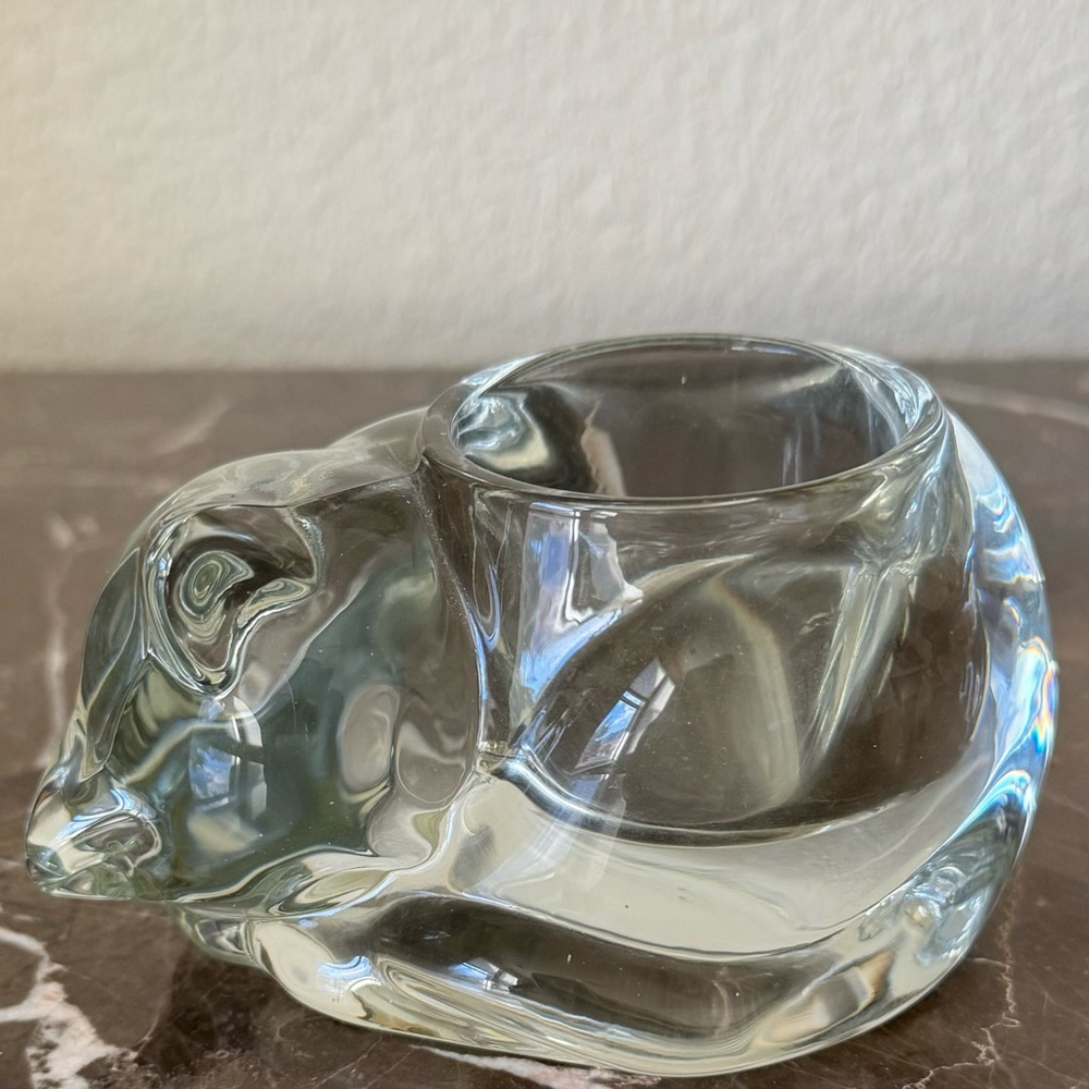 Vintage Indiana Glass Sleeping Cat Votive Candle Holder Paper Weight Made in USA